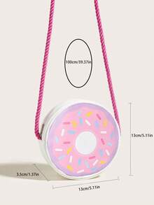 1pc Girls' PU Fuchsia Donut Shaped Cute & Fun Crossbody Bag - Mauve Purple - View 6