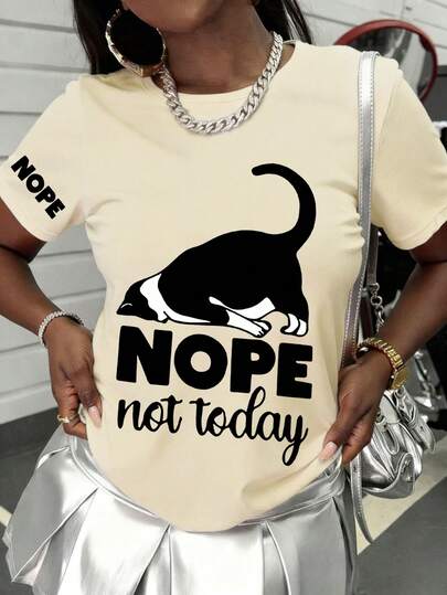 Women's New Simple Cute Pattern Casual Vacation Style Loose Versatile Round Neck Short Sleeve T-Shirt, Fashionable Everyday Top, Suitable For Daily Vacation Wear.