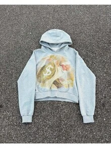Men's Sweatshirt Street Y2K Hip-Hop Rap  Print Dollar Retro Washed Old Pattern Men's And Women's Casual Hoodie - 灰色 - 查看 2