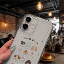 Funda TPU Transparente para Teléfono con Diseño de Perritos Bonitos Lindos Adorables Para el  17 16 15 14 13 12 11 X XS Pro Max 8 7 6 Plus SE caso marco suave - transparente - Ver 2