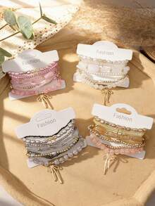 7-Piece Bohemian Vacation-Style Cross Bowknot Crystal Bead Bracelet Set, Suitable For Ladies To Wear During Vacations And Music Festivals - Multicolor 2 - View 8