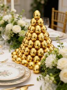 8pcs Shiny Gold Refillable Plastic Easter Eggs, Suitable For Easter Egg Hunt Parties, Gift Boxes, Classroom Rewards, Stuffing Gifts - Multicolor - View 5