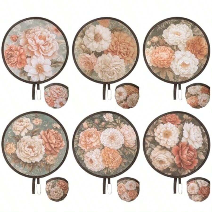 Trillionn 6 Pack Foldable Hand Fans For Women Compact Portable Pocket-Sized Handheld Cooling Fan Lightweight Girls Handheld Fan For Travel Weddings Outdoor Events Red - Đỏ - Xem 1