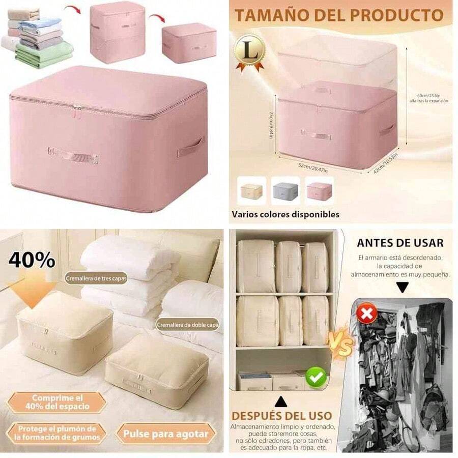 Organizador Autocomprimible UltracomprimibleBolsa de compresin que ahorra espacio, Bolsa de almacenamiento para chaquetas de plumaBolsa de almacenamiento de edredones de primera calidad(Beige, M) - medio+beige - Ver 1