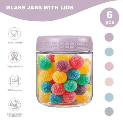 6pcs 16oz Glass Food Storage Containers, Glass Jars With Airtight Lids, Overnight Oats Containers With Lids, Wide Mouth Mason Salad Jars,  For Snacks Yogurt Spice Sugar