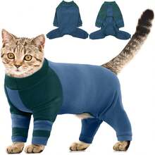 1pc Velvet Cat Clothes, 4-Leg Long Sleeve Cat Pajamas, Anti-Shedding Kitten , Universal Post-Op Recovery Suit, Wound Protection Anti-Lick, Cat Hair Dispersal Prevention Outfit, Suitable For Small, Medium And Large Cats - Blue - View 11