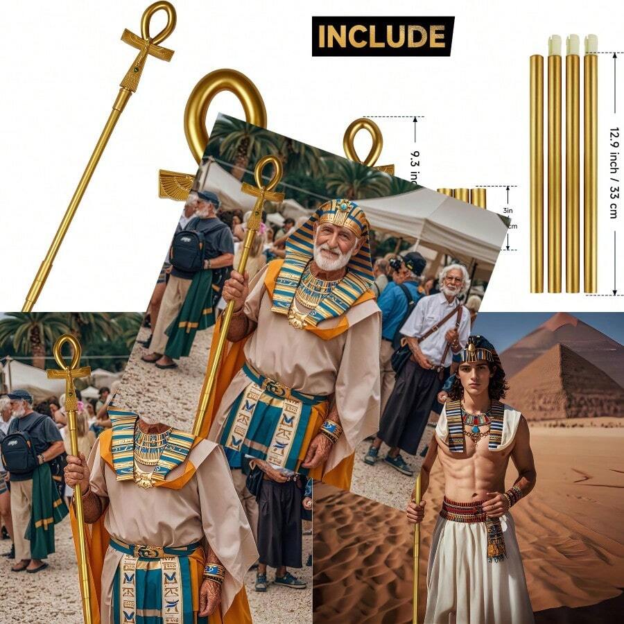 VZQI 64 In Handheld Staff Prop Egyptian Ankh Walking Scepter Pimp Cane Costume Accessory - Gold - View 1
