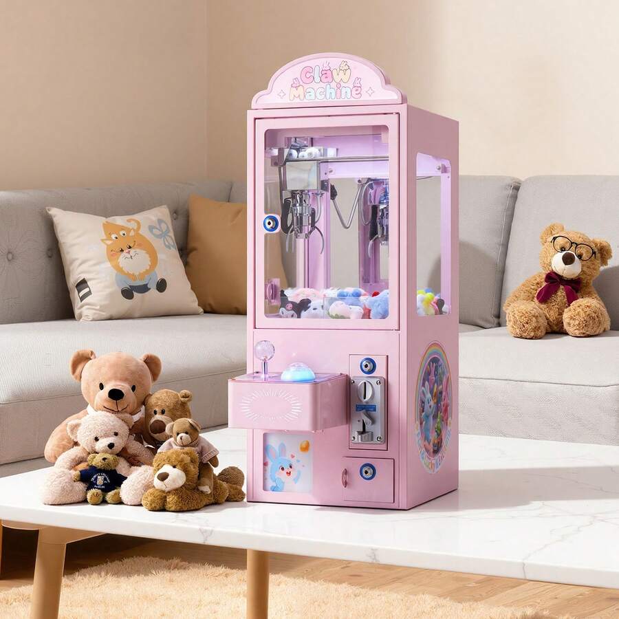 Claw Crane Machine, Medium-Sized Arcade Game Machine With Light & Sound, Adjustable Steel Claws, Precise Toy Candy Grabber Prize Dispenser Vending Toy, For Commercial Home Parties Cinema, Pink - Pink Claw Clip Style - View 1