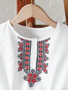 Tween Girl Red Floral Print Layered Sleeveless Dress, Spring/Summer Girls Printed Dress - White - View 3