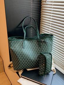 2pcs/Set 2026 New Fashion Patchwork Tote Bag, Large Capacity Travel Bag, Shopping Bag, Suitable For Women, Daily Use, Back To School Students, Vacation, Holiday, Date, Gift - 綠色 - 查看 5