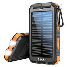 Fast Charging Portable Power Bank LOZE 10000mAh Solar Power Bank Dual USB & USB-C Output Built-In Flashlight And Compass Portable Charger For Outdoor Adventures Valentine's Day Gift - Black - View 2