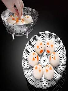 1pc Stainless Steel Large Capacity Versatile Steamer, For Steaming Vegetables - Silver - View 1