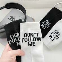 字母印花男士船袜，防臭吸湿黑白长筒运动袜，男士篮球袜，长筒棉袜 - 彩色 - 查看 2