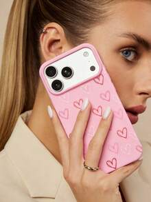 粉色爱心图案手机壳，兼容 17 Pro Max、17 Pro、17、16、15、14、13、12、11，适合情人节使用 - 粉色 - 查看 7
