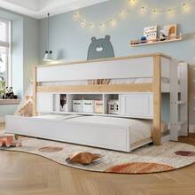 Single Bed, Dimensions 90x200 Cm, With Extendable Bed, Bunk Beds, Several Storage Compartments, Without Mattress, White + Natural Colour. - White - View 2