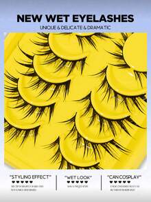 "6/7 Pairs Wet Look Fox Eye Lashes, Spiky Anime Cosplay Eyelashes, Fluffy & Curly 3D Faux Mink Lashes, Natural Extension Makeup Tools" - Black - View 4