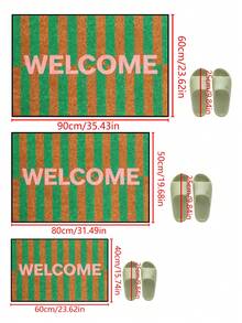 1 pieza Felpudo de bienvenida con rayas marrones y verdes, minimalista de felpa corta de secado rápido y antideslizante, lavable, decoración del hogar, adecuado para cocina, baño, comedor, entrada, fiesta, Año Nuevo, todas las estaciones, decoración de patio - Verde - Ver 3