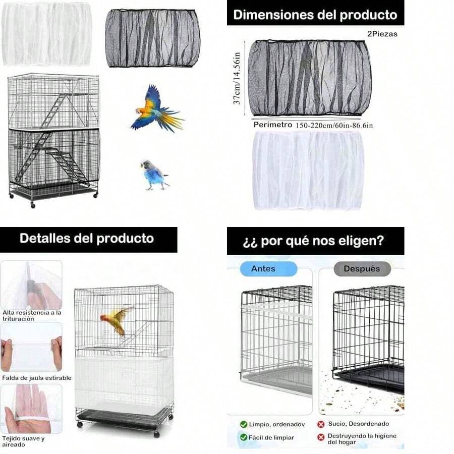 Jaulas para Pajaros, 2 Mallas Protectoras para Jaula De Aves, Evita La Cada De Semillas, Fcil Limpieza, Decoracin para Jaulas, Tamao 35 cm De Alto x 150 cm De Circunferencia - como se muestra en la figura - Ver 1