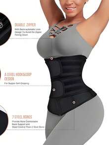 Women's Reversible Waist Trainer Belt, Zippered Tummy Control Body Shaper, Sports Compression Waist Cincher For Workout, Gym, Walking, Fitness, Daily Wear & Waist Support, Multiple Sizes - Black - View 2