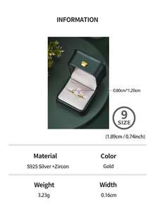 1枚3克拉925纯银镀14K金极简长方形戒指，附赠礼盒，周年纪念礼物（送给女友），结婚戒指，精致珠宝 - 金色 - 查看 9