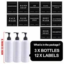 2/3 piezas Botellas dispensadoras de plástico recargables de 500ml con 6/8/12 etiquetas, aptas para jabón de platos/champú/jabón de manos/acondicionador/loción/gel de baño/limpiador facial, se pueden usar como regalos o decoraciones navideñas