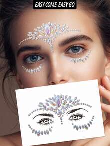 1sheet Night Light Face Gem Stickers, Acrylic Gems Stickers, Self-Adhesive Rhinestone Sticker For Party, Club,Halloween, Festival Face Decorations - Multicolor - View 3