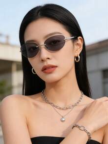 AOOBCC 1副装女士Y2K时尚眼镜，复古无框矩形有色眼镜，运动粉色眼镜，时尚配饰 - 多色 - 查看 5