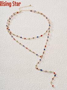 1. 波西米亚风性感休闲彩色仿水晶双层Y形项链，百搭锁骨链，时尚叠戴流苏长链配饰 - 彩色寶石Y字鏈 - 查看 6