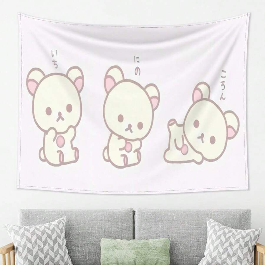 1 Inspirational Korilakkuma Tapestry | Peach Skin Velvet Wall Hanging, Soft Material, High-Quality Print, Ideal For Bedroom, Dorm, Home, And Office Decor, Party Background, Outdoor Decor - Light Pink Bear - 彩色 - 查看 1