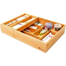 Double Layer Bamboo Kitchen Drawer Organizer Cutlery Utensil Sierware Drawer Organizer Sierware Tray For Drawer Removable Utensil Holder Flatware Organizer Multi-Use Storage Box L - 天然竹子 - 查看 7
