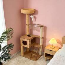 Adaptación moderna para el hogar, Paraíso de gatos estilo tronco, Árbol para gatos: Afilado de garras + Observación + Acostarse y estar perezoso, Imprescindible para apartamentos pequeños. Cápsula espacial de tronco, Diseño de escalera, Solución integral para satisfacer los instintos naturales de los gatos. - Caqui - Ver 1