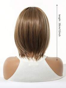 12-Inch Khaki Short Bob Wig With Bangs Is An Elegant And Fashionable Women's Wig. It Is A Heat-Resistant Synthetic Woven Wig Suitable For Festivals, Travels, Costume Parties, Family Gatherings, Role-Playing Actors, Weddings, And Daily Wear. It Is A Festival Gift For Women - 卡其色 - 查看 6