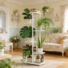 SHENGMAO--1/2/4/5/6-7Tier Plant Stand, Iron Flower Stand,Heavy-Duty Metal Frame, Metal Flower Stand, High-Angle Multi-Tier Plant Rack, Indoor/Outdoor Flower Pot Display Stand. Crafted From Iron With A Sleek, Minimalist Design For Easy Disassembly. This Versatile Stand Fits Seamlessly In Living Rooms, Entryways, Offices, Or Outdoor Patios And Gardens. Available In Multiple Colors. - 6層白色 - 查看 10