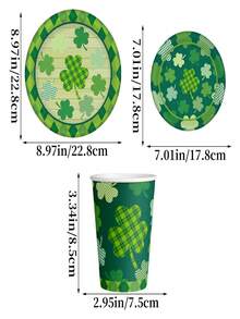 30pcs St. Patrick's Day Clover Theme Party Supplies Set - Green Clover And Plaid Pattern Disposable Paper Plates And Cups | Suitable For St. Patrick's Day Celebrations, Irish Themed Parties And Lucky Theme Parties Holiday Tableware | Various Clover Patterns And Diamond Border Decorations, Ideal For Party Favors, Home Party Decorations And Holiday Occasions - Multicolor - View 2