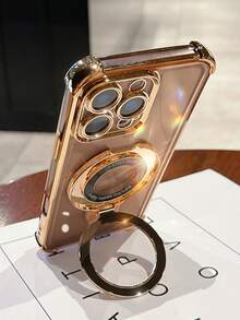 奢华电镀透明金色手机壳，带磁吸指环支架，防震防摔，采用柔软硅胶材质，适用于 16/16E/16 Pro/16 Pro Max/16 Plus/15/14/13/12/11/X/XS/XR/8/7、Galaxy S25/S24/S23/S22/S21/A55/A54/A53/A52/A35/A34/A23/A16/A15/A14/A13/A12/A05S/FE/Ultra/4G/5G 以及 Redmi/Honor/MOTO/OPPO/Infinix 等品牌手机。