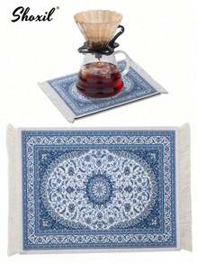 shoxil 1 pièce Tapis à café, Tapis de café, Dessous de tasse à café, Dessous de verre, Dessous de boisson, Tapis de séchage de vaisselle, Tapis de table, Napperon, Tapis de souris, Tapis résistant à la chaleur et antidérapant - Bleu azur - Voir 1