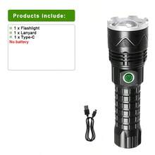 1pc Super Bright LED Flashlight, Aluminum Alloy, 5 Lighting Modes, Zoomable Outdoor Flashlight, Type-C Rechargeable Flash Light, Outdoor Portable Tactical Torch, Strong Handheld Lantern, For Camping, Fishing, Hiking, Hunting, Cycling, Emergency, Work