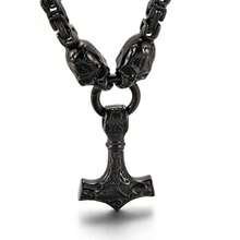 Collar celta martillo vikingo cruces dorado thor joyería nórdica hombre - Negro - Ver 3