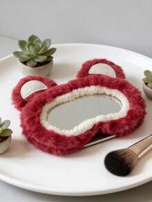 Stylish Plush Bear Ear Car Rearview Mirror Cover - Soft, Fluffy, And Fashionable Women's Car Interior Accessories, Home Mirror Protector, Mirror Decorative Cover. - 玫紅色 - 查看 9