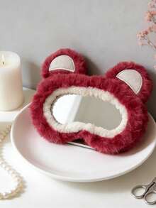 Stylish Plush Bear Ear Car Rearview Mirror Cover - Soft, Fluffy, And Fashionable Women's Car Interior Accessories, Home Mirror Protector, Mirror Decorative Cover. - 玫紅色 - 查看 5