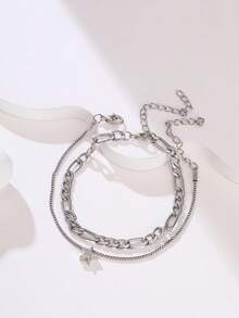 2pcs/Set Multi-Layer Silver Star Layered Bracelet, Minimalist & Fashionable, Suitable For Women's Daily Wear - Silver - View 4