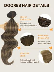 DOORES 7片装夹式接发片，100%真人发，巧克力棕至蜜金色，14-20英寸，115克，Remy接发片，适用于夹式真人发，隐形直发，浓密丝滑，打造蓬松自然的直发造型，长款夹式接发片，适合头发稀疏的男女，冬季圣诞节角色扮演/校园/约会之夜等场合。 - S4/27/4 - 查看 3