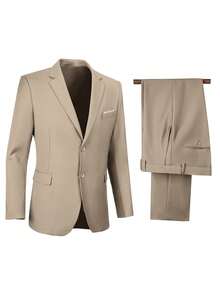 2 Stück Herren Anzug Set, bestehend aus Blazer Jacke und Hose, geeignet für Geschäft, Hochzeit, Party, Bankett und andere formelle Anlässe, elegantes einfarbiges Slim Fit Anzug Set mit Langarm, Größe XS-XXXL - Champagnerfarben - Übersicht 5