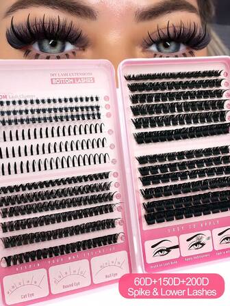  Asiteo 378 pièces de cils en amas de courbure D, 5 styles mixtes 60D/120D/200D, cils en pointe et cils inférieurs, livre de grande capacité de cils réutilisables, doux et confortables à porter, pour un usage quotidien, les fêtes et les rendez-vous