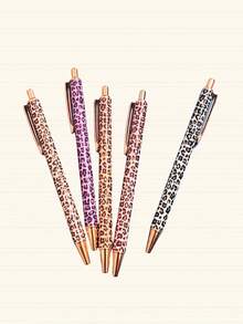 Süßer Leoparden-Muster Kugelschreiber-Set, mit Einziehfunktion, minimalistischer bedruckter Stift, geeignet für Journaling und als Geschenk, toll für Hochzeiten, Valentinstag - Verschiedenfarbig - Übersicht 4