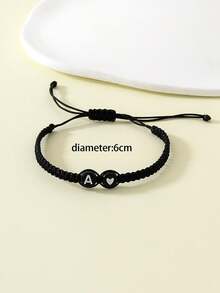 1pc Fashionable Minimalist Resin Letter Handmade Braided Adjustable Bracelet For Men - Black - View 7
