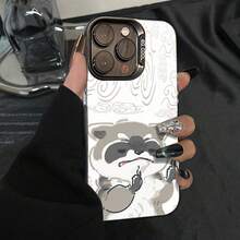 Funda de teléfono con diseño de dibujo animado de mapache kawaii para 17 16 15 14 13 12 11 PRO PLUS MAX # YGCYKHX1 traducido al español: YGCYKHX1 - Negro reflectante 6 - Ver 7