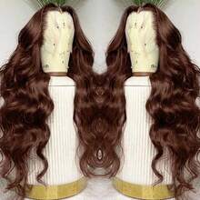 34 Inch Body Wave Human Blended Hair Wig With 13x4 HD Lace. Made From 200% Density Brazilian Virgin Hair In Natural Black. Pre-Plucked Hairline & Glueless Design Offer A Flawless, Quick-To-Wear Look With Voluminous, Soft Curls. - Brown - View 3