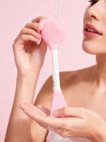 Silicone Two-Head Cleaning Facial Sheet Brush, 1pc Small Bear-Shaped Massage Face Cleaning Brush DIY Mud Film Apply Makeup Tool - Baby Pink - View 8