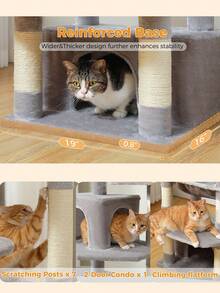 PAWZ Road Torre per gatti alta 164 cm con spaziose amache, grotte e tiragraffi, cuccia per gatti con doppi trespoli imbottiti per gatti da interno di grandi dimensioni - Grigio - Visualizzare 10